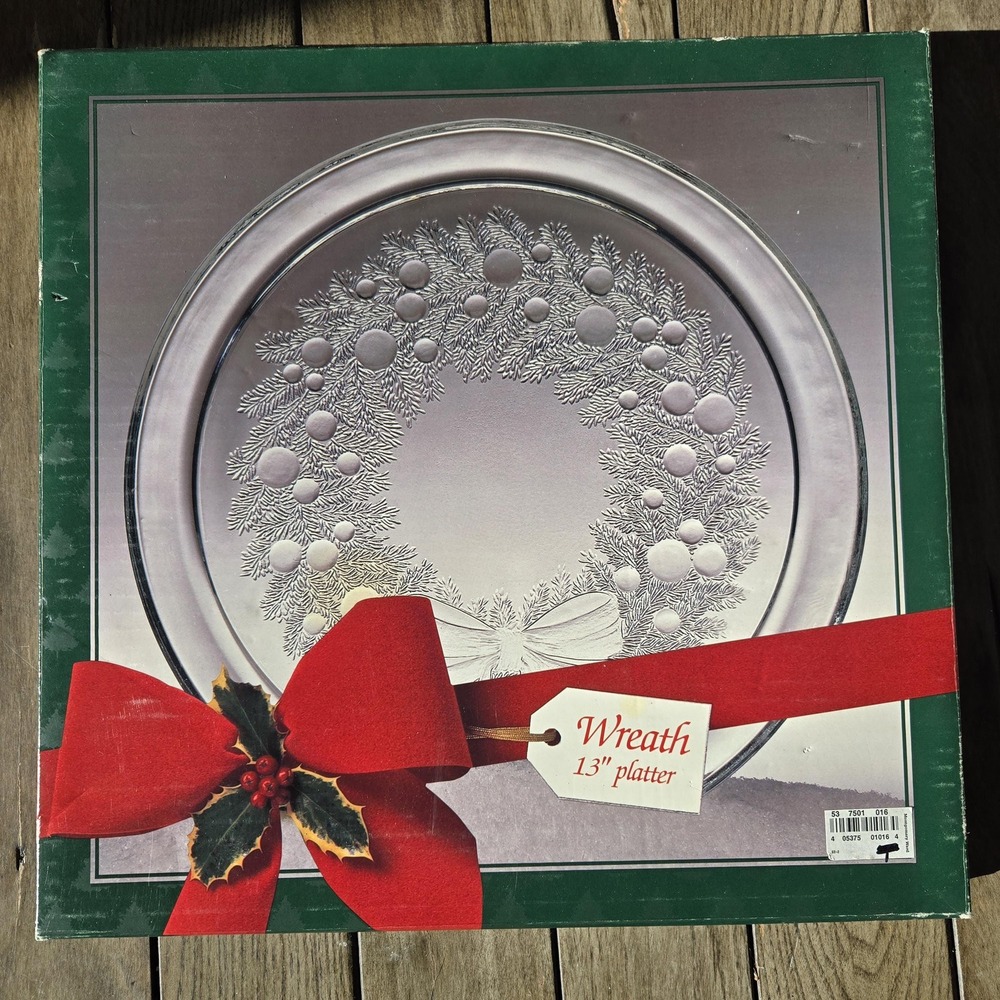 13" Vintage INDIANA GLASS Wreath Round Christmas Serving Platter Tray Plate OB